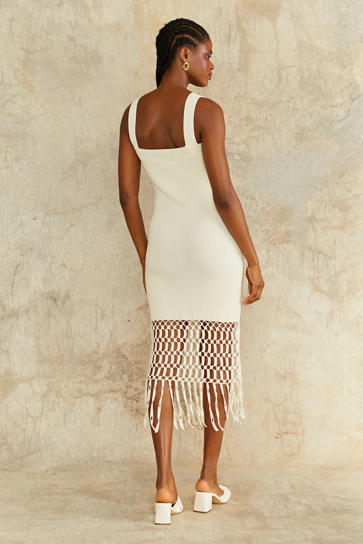 New w/ Tags AMUR Archie Fringe Crochet Midi Off-White Size XL