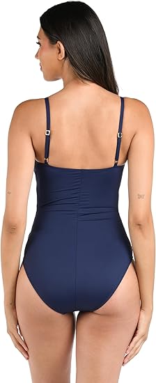 NWT La Blanca Women's Island Goddess Shirred Side One Piece Swimsuit Size: 12