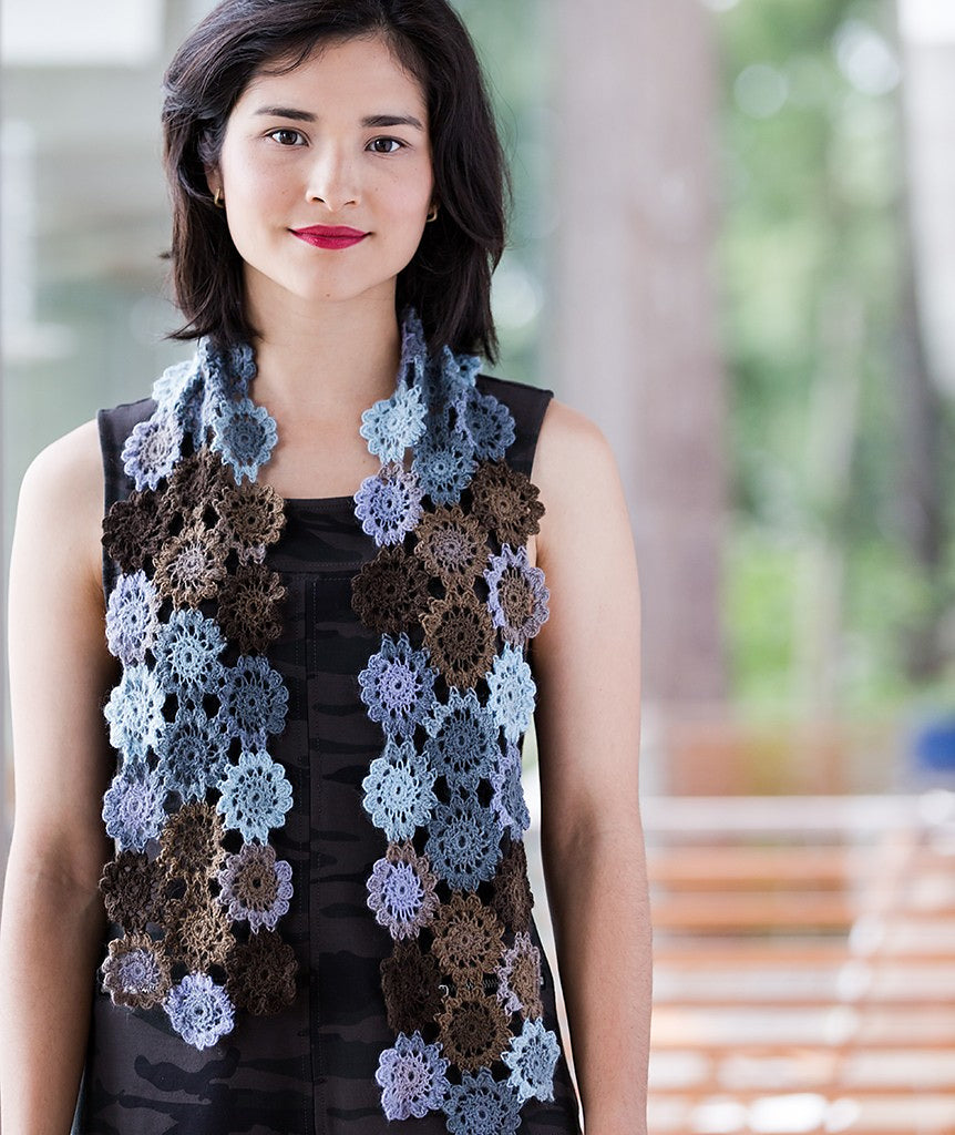 A Churchmouse Yarns and Teas Pattern - Crocheted Flowers Scarf (PDF)