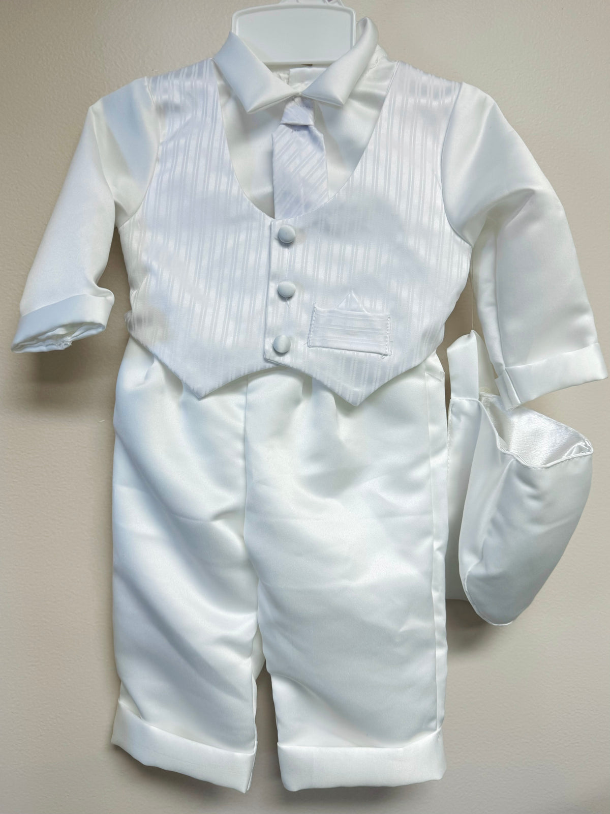 New, Baby Boy Long Pants, Striped Vest w/ Tie & Hat Christening Outfit