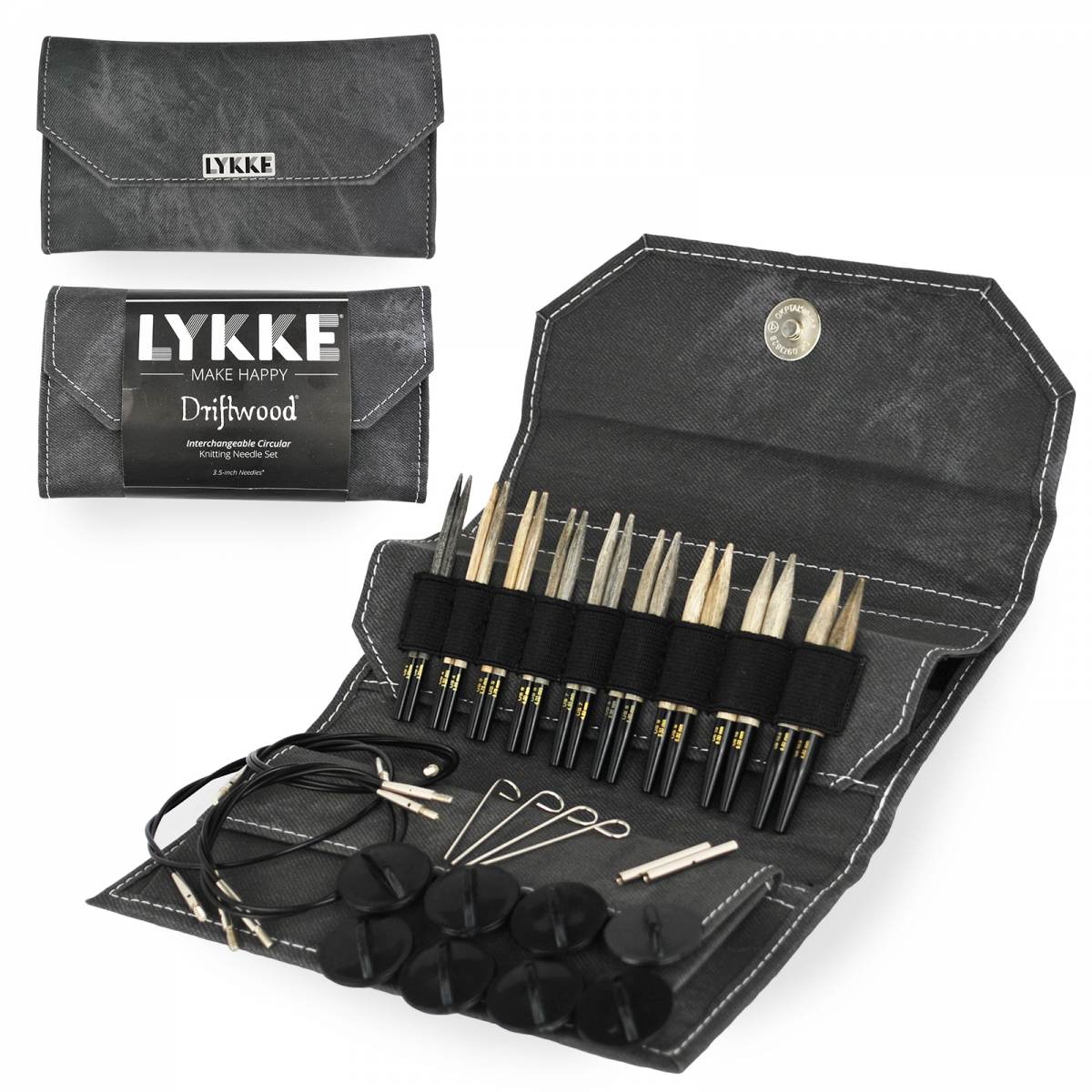 LYKKE Driftwood 3.5" Interchangeable Circular Knitting Needle Set - Grey Denim
