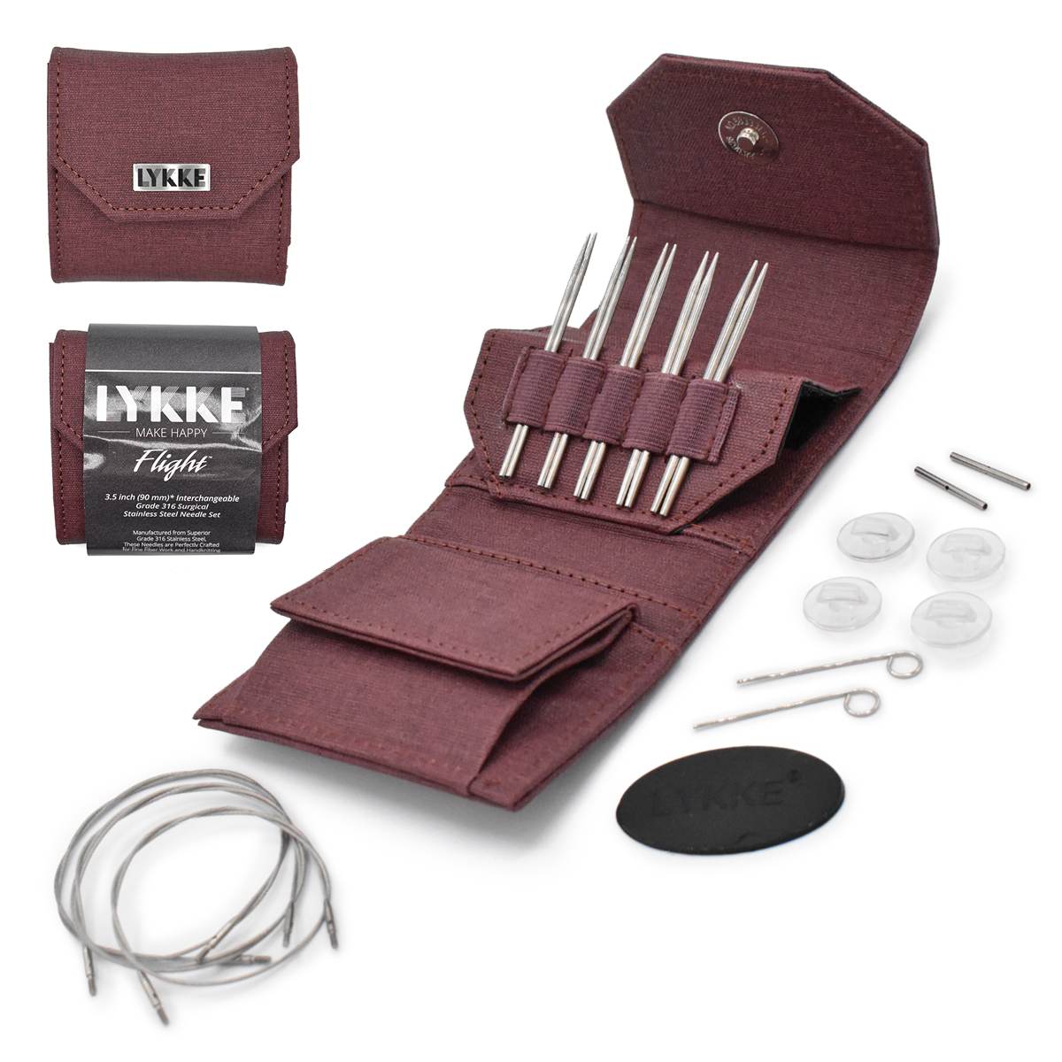 LYKKE Flight Stainless Steel 3.5" MINI Interchangeable Needle Set - Maroon Faux Waxed Canvas