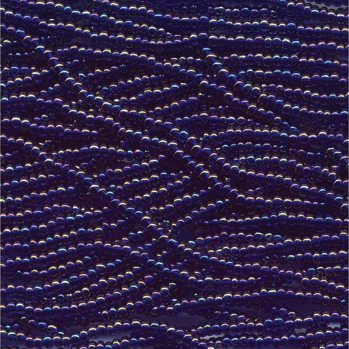 6/0 Czech Seed Beads -Dark Sapphire Aurora Borealis (Color #31100) - 6 String Hanks, 66 Grams