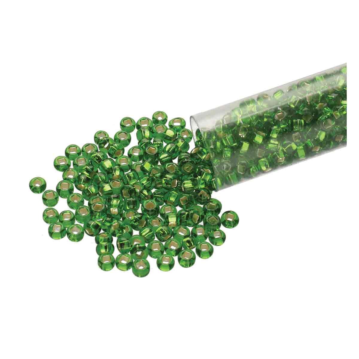 6/0 Czech Seed Beads  - Medium Green Silver Lined (Color #57120) 20 Gram Tube