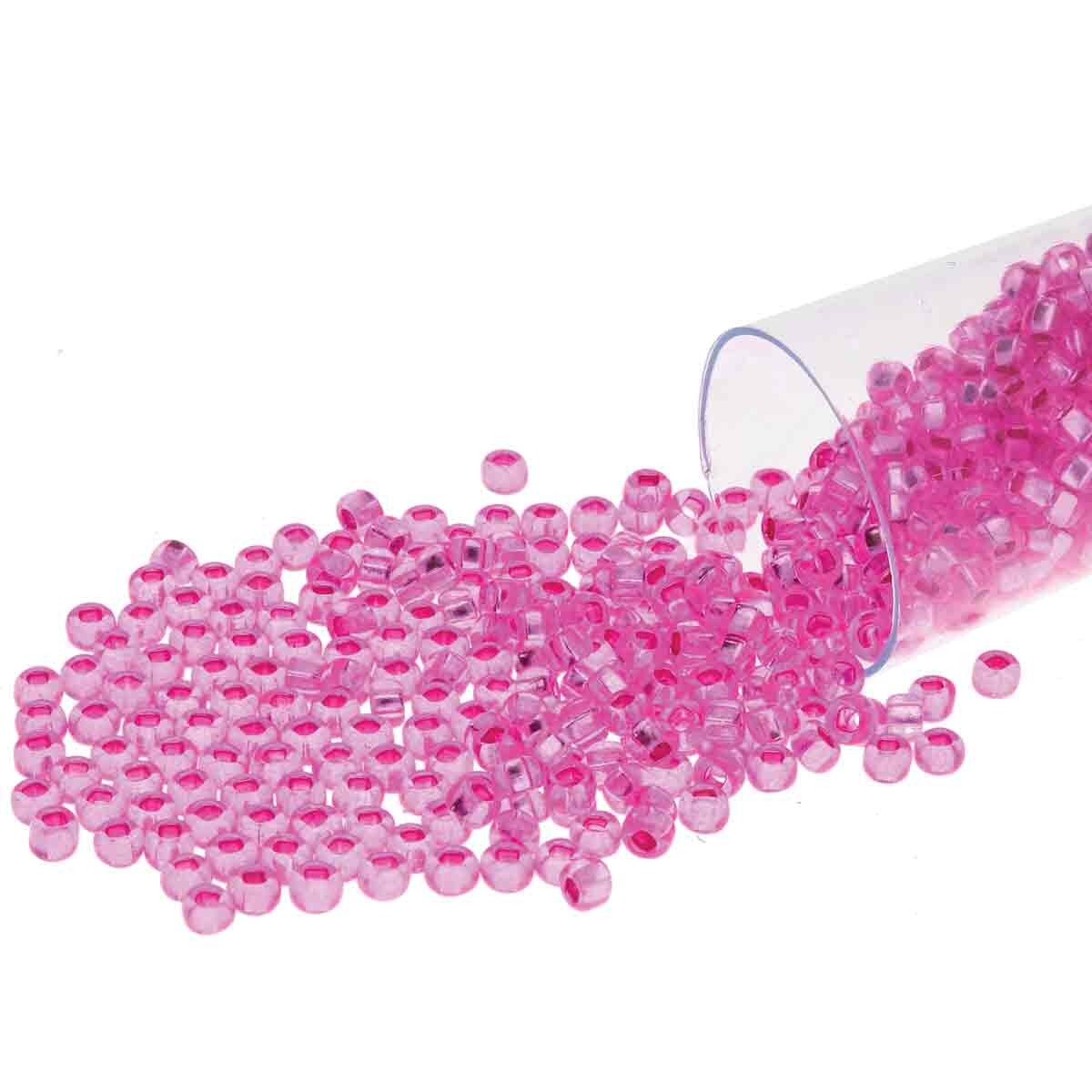 8/0 Czech Seed Beads - Fuchisa Dyed Silver Lined (Color #18277) 22 Gram Tube