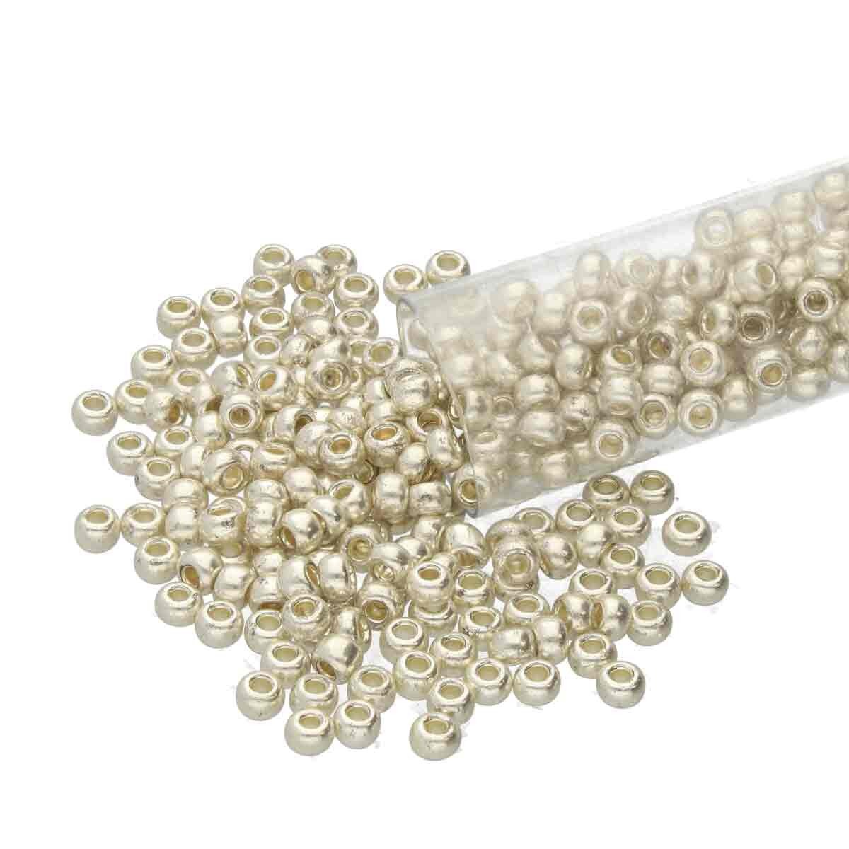 8/0 Czech Seed Beads - Silver Metallic (Color #18302) 22 Gram Tube