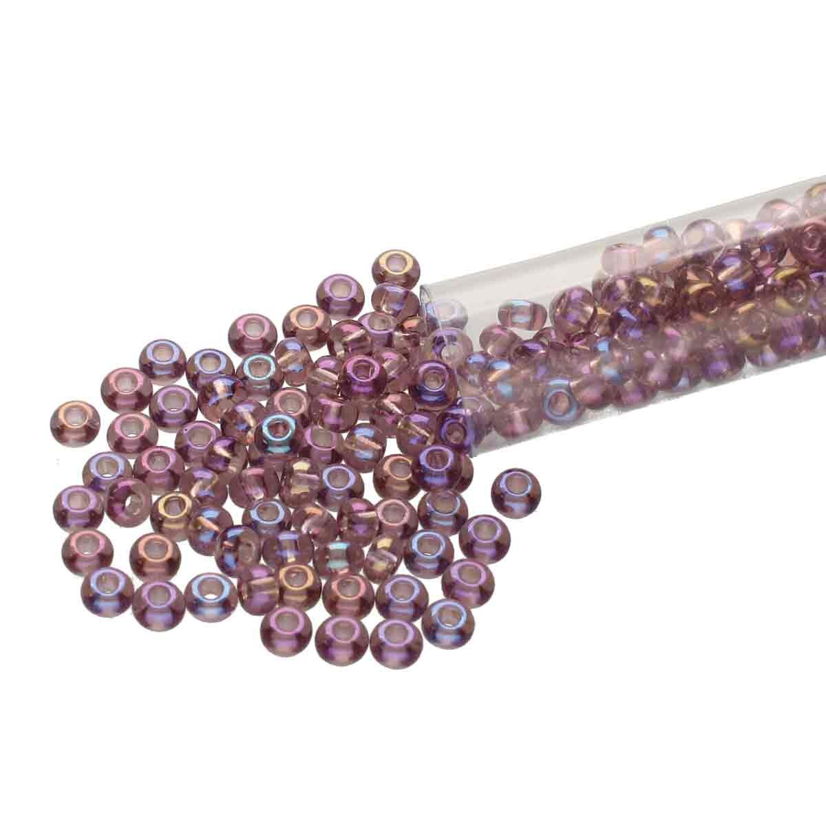 8/0 Czech Seed Beads - Light Amethyst Aurora Borealis (Color #21010) 22 Gram Tube