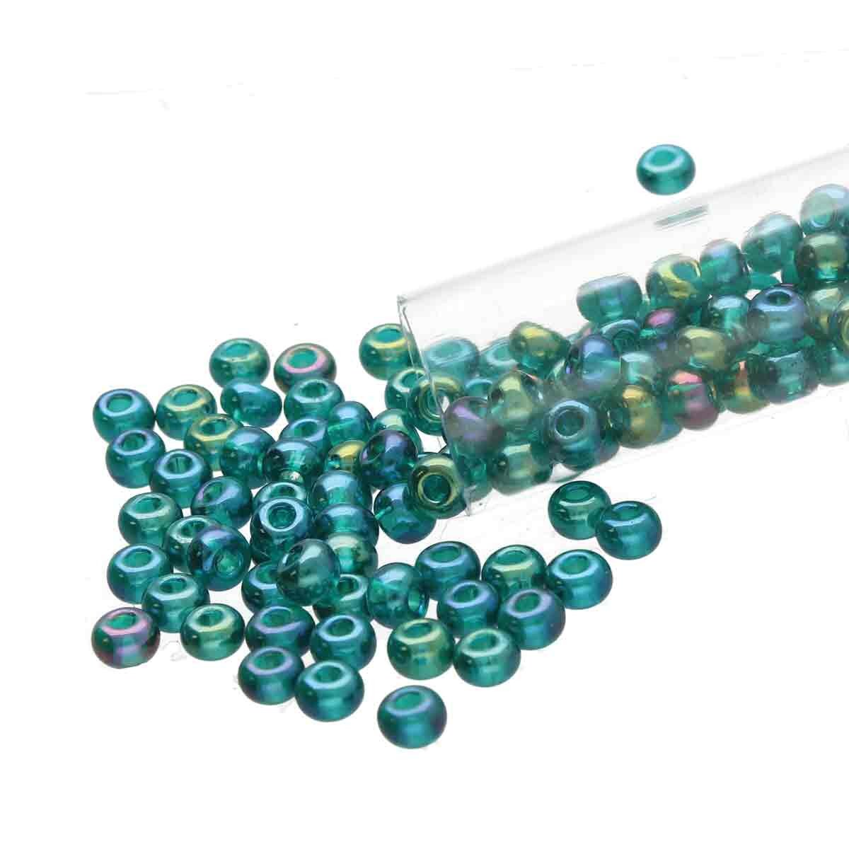 8/0 Czech Seed Beads - Emerald Aurora Borealis (Color #51710) 22 Gram Tube