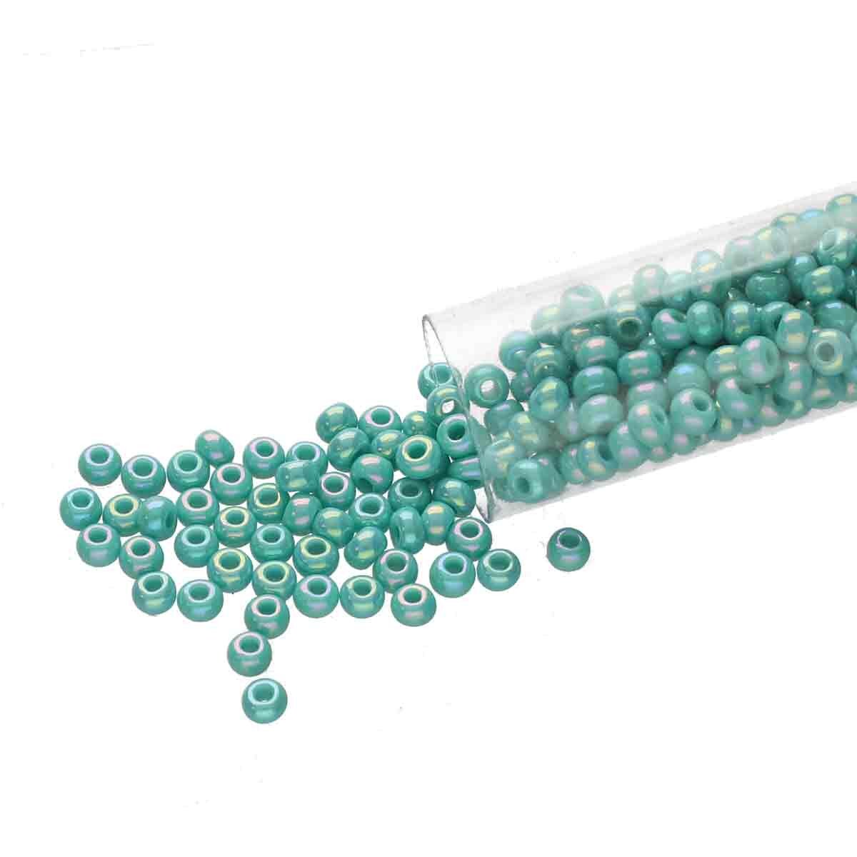 8/0 Czech Seed Beads - Green Turquoise Aurora Borealis (Color #64130) 22 Gram Tube