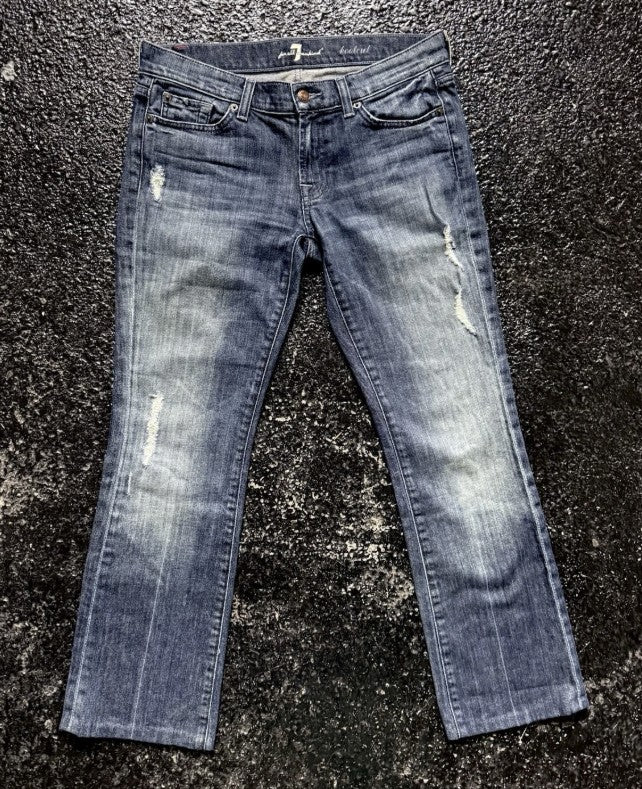7 For All Mankind Women's Distressed Bootcut Jeans, Low Rise, Size 29