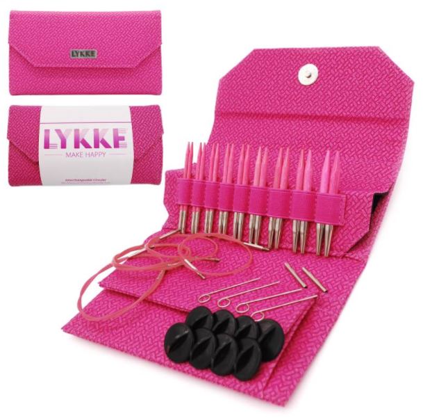 LYKKE Blush 3.5" Interchangeable Circular Knitting Needle Set - Magenta Basketweave Effect