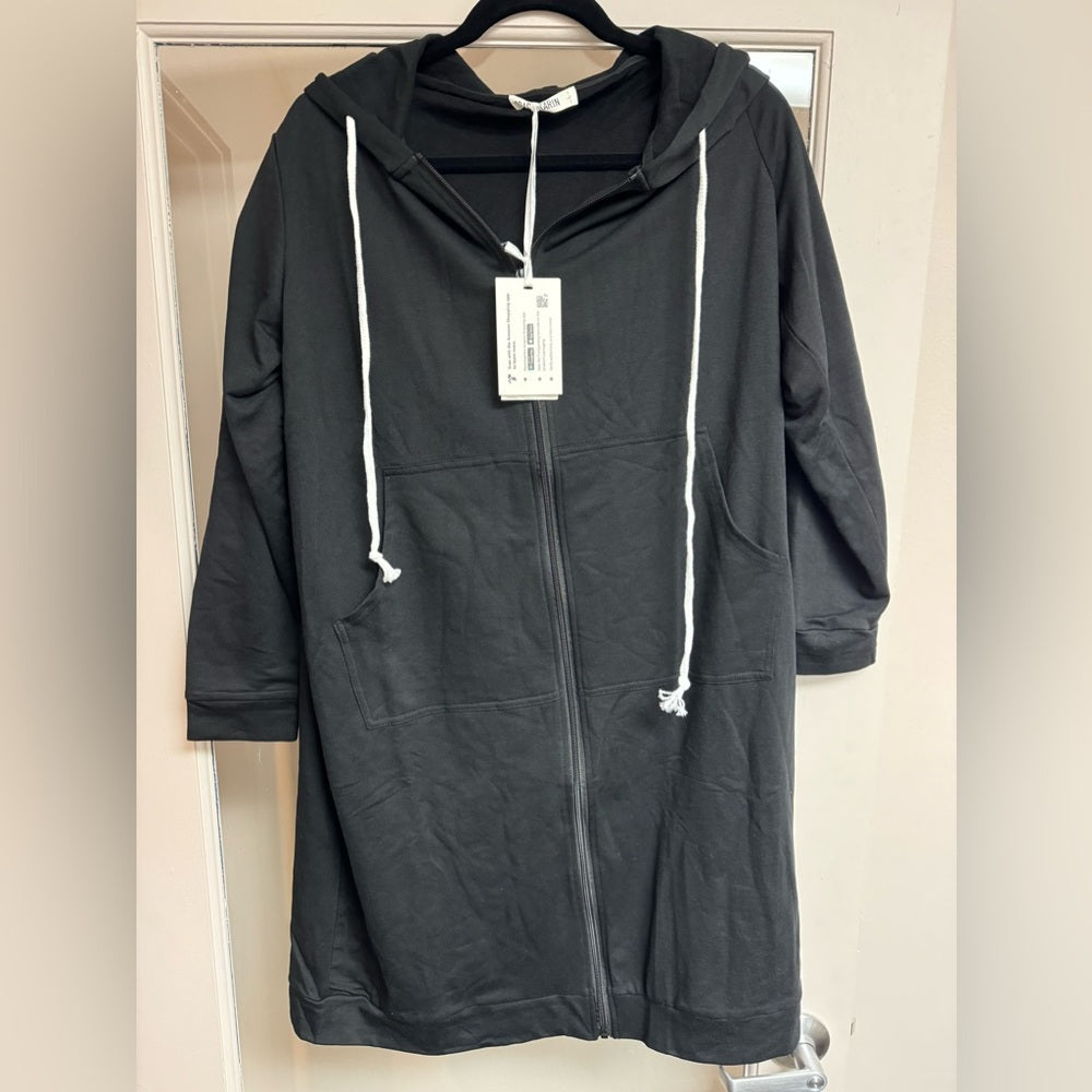 Grace Karin Women's Casual Zip up Hoodie Tunic, Black, Size L