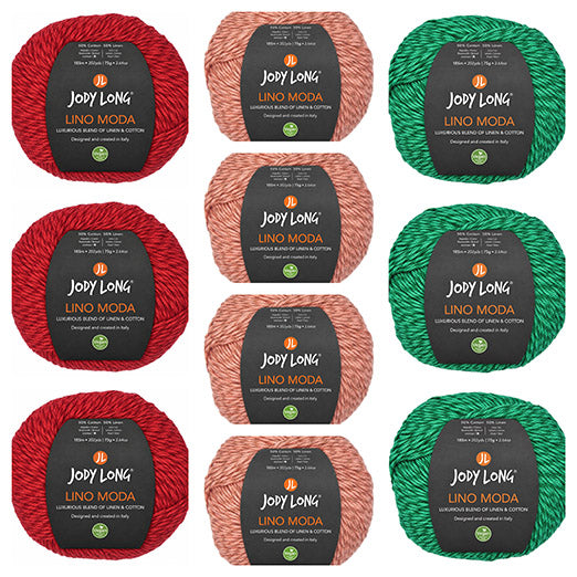 Jody Long Lino Moda Mixed Bag - 4/Apricot, 3/Cherry & 3/Jade (10 SKEINS)