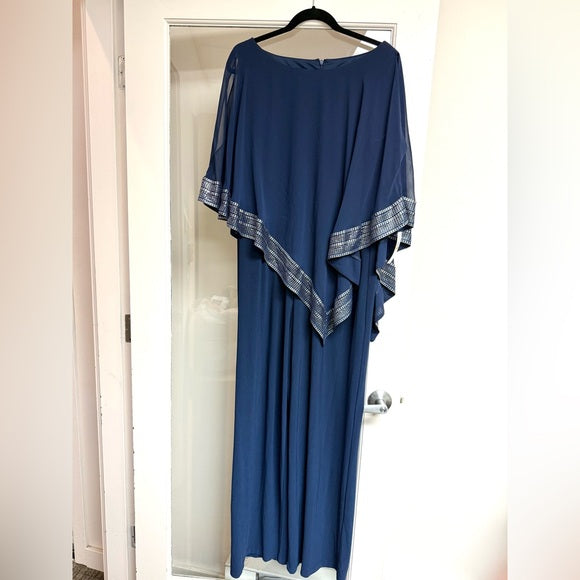 S.L. Fashions Women's Navy Sleeveless Jumpsuit with Attached Cape, Size 16W
