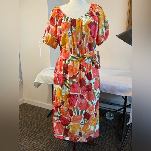 Maggy London Women's Short Sleeve Scoop Neck Waist Tie Dress Size 14W