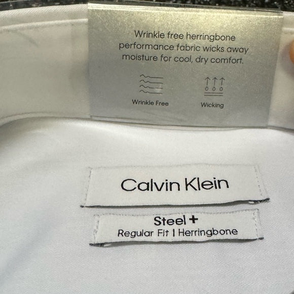 Share Calvin Klein Men's Dress Shirt Regular Fit Non Iron Herringbone size: L
