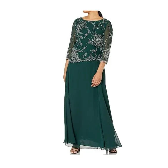 J Kara Women's 3/4 Sleeve Hunter Green Beaded Dress Size 18