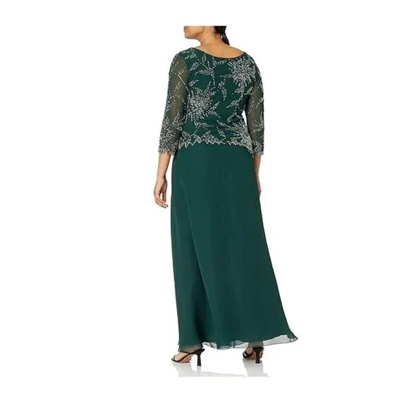 J Kara Women's 3/4 Sleeve Hunter Green Beaded Dress Size 18