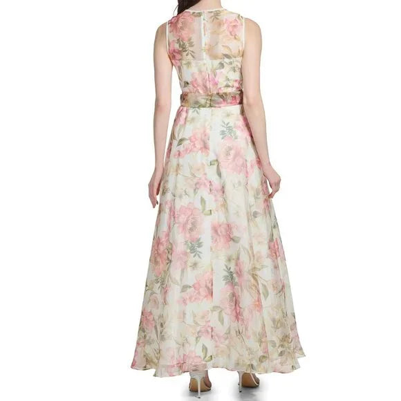 Eliza J Women's Gown Style Floral Organza Sleeveless Jewel Neck Dress, Size 6