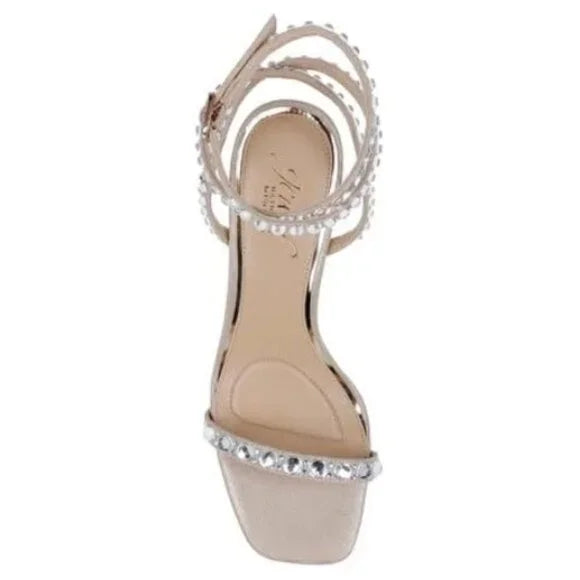 Jewel Badgley Mischka Hosana Stiletto w/ Gemstone Strap Champagne Size 10