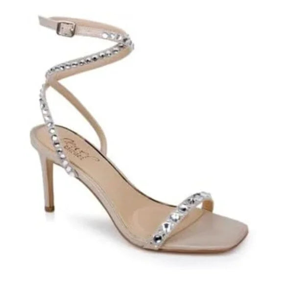 Jewel Badgley Mischka Hosana Stiletto w/ Gemstone Strap Champagne Size 10