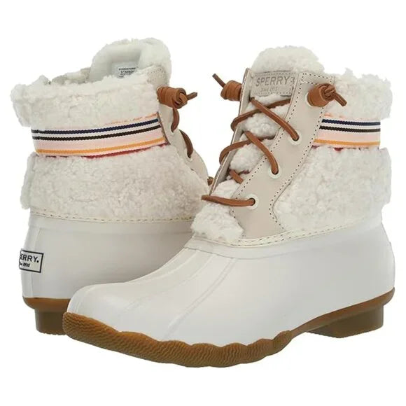 Sperry Women's Saltwater Sherpa Rain Boot Rainbow Ivory Size 5.5