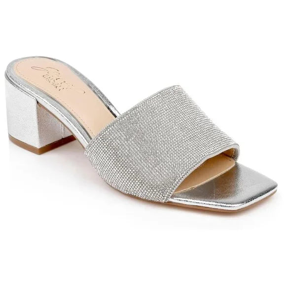 Jewel Badgley Mischka Harlyn Block Heeled Mules w/ Crystal Vamp Size 5.5