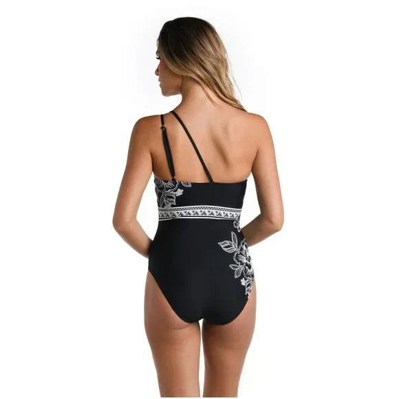 NWT La Blanca Shadow Floral One Shoulder Mio Keyhole Swimsuit Size 6