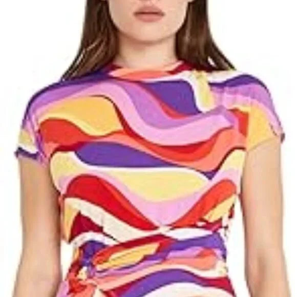 New w/ Tags Donna Morgan Short Sleeve Mock Neck Wrap with Midi Hem Size 8