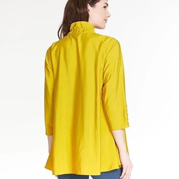 New w/ Tags Multiples Women's Quarters Sleeve Wire Collar Y-Neck in Citron Size L