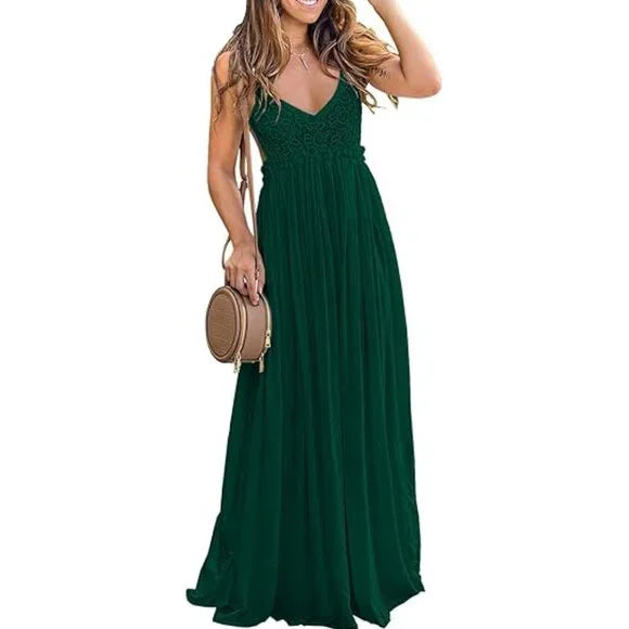 New w/ Tags Ladmous Women's V Neck Floral Lace Maxi Dress Size L