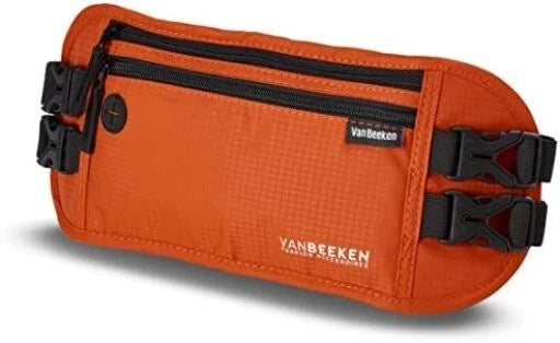 Van Beeken RFID Passport Holder Hidden Travel Wallet/Fanny Pack Men & Women Red/Orange