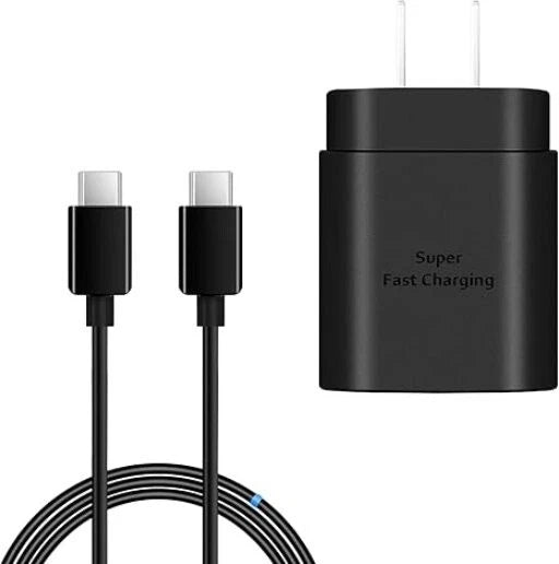 25W USB-C Super Fast Charger Block 5FT Cord Black - SET OF TWO