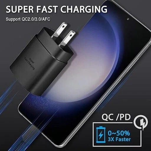 25W USB-C Super Fast Charger Block 5FT Cord Black - SET OF TWO