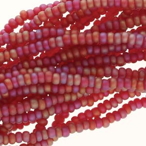 6/0 Czech Seed Beads - Garnet Matte Aurora Borealis (Color #91120M) - 6 String Hanks, 73 Grams